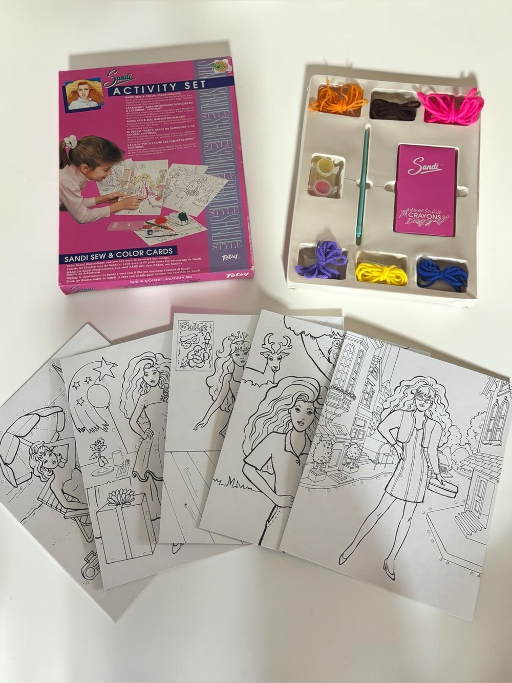 Vintage 1990s Sandi Totsy Sew & Color Cards Activity Set Zellers Complete